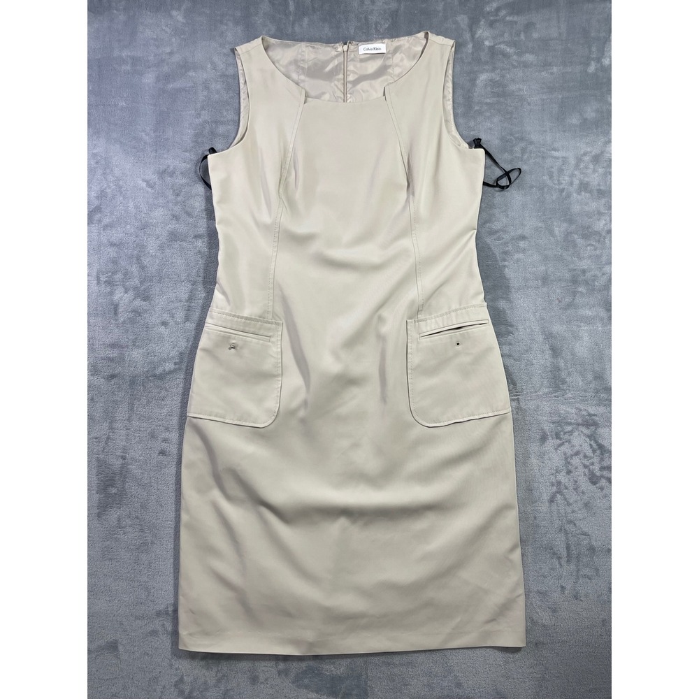 Calvin Klein Womens Beige Sleeveless Sheath Dress with Pockets Tan Size 10